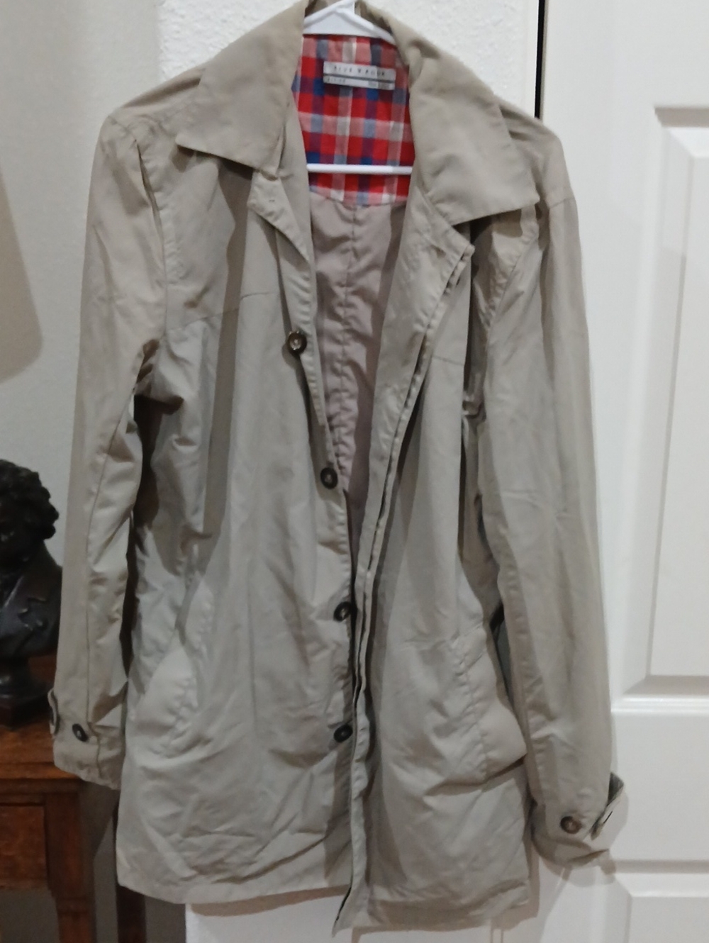 Five Four Light Beige Trench Coat with Plaid Lining